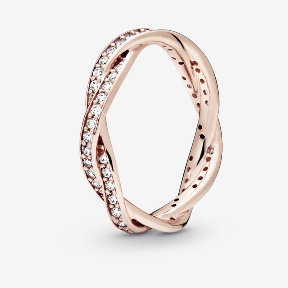 PANDORA Rose Gold Sparkling Twisted Lines Ring
